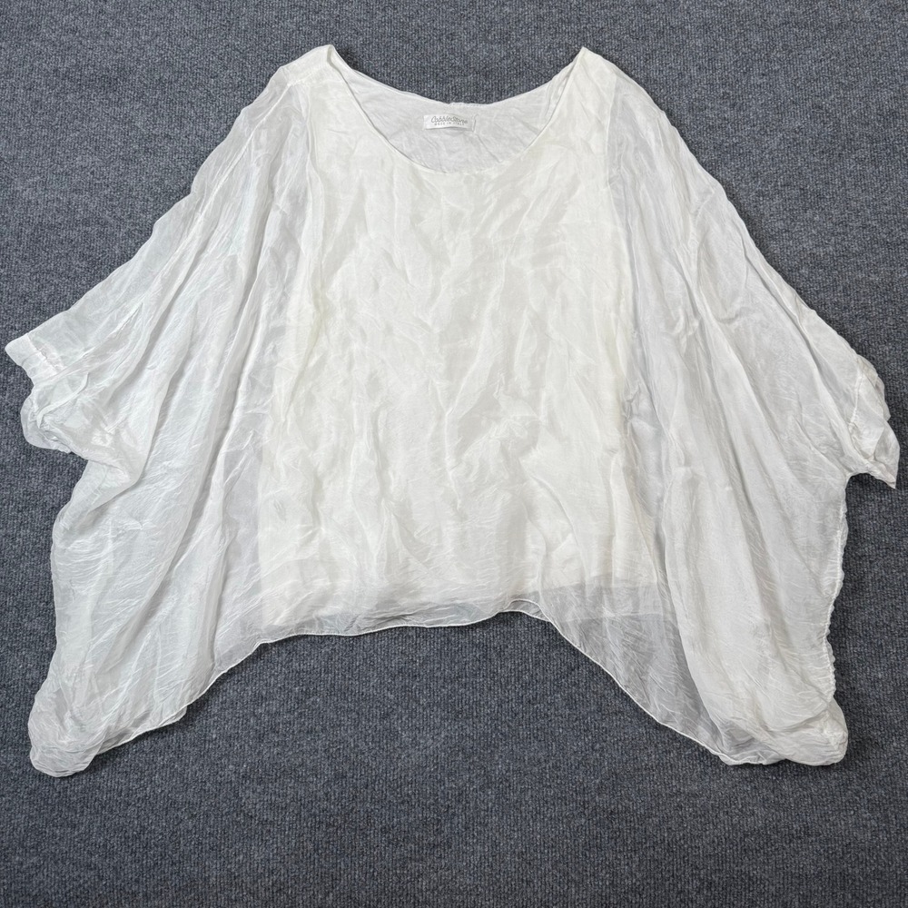 CobbleStone Italy White Silk Poncho Top Sheer Crinkle Layered Blouse Art 226 M